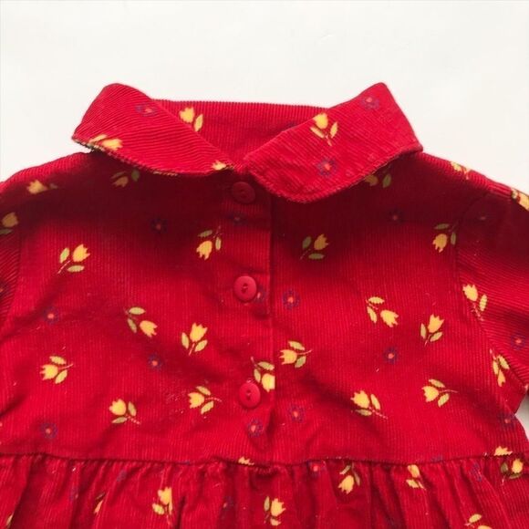 Vintage Red corduroy tulip print collar dress 24m - Picture 2 of 5